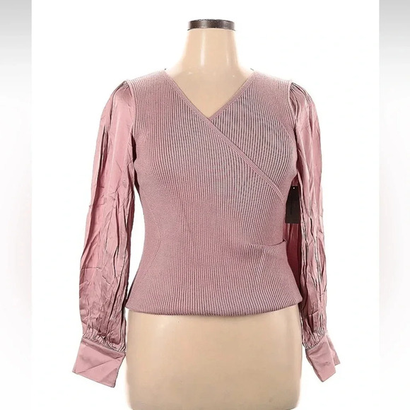 Anthropologie Twofer Faux-Wrap Sweater Blush Pink Women’s Plus Size 1X NWT - Picture 3 of 6